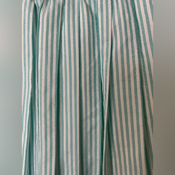 Vintage Teal White Stripe Skirt Elastic Waist Full Lined Midi Cottagecore - Picture 3 of 9